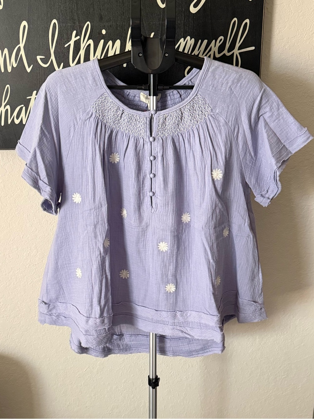 Umgee Light Lavender Gauze Embroidered Top NWT